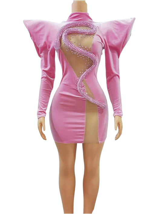 Pink Cut Out Velvet Dress