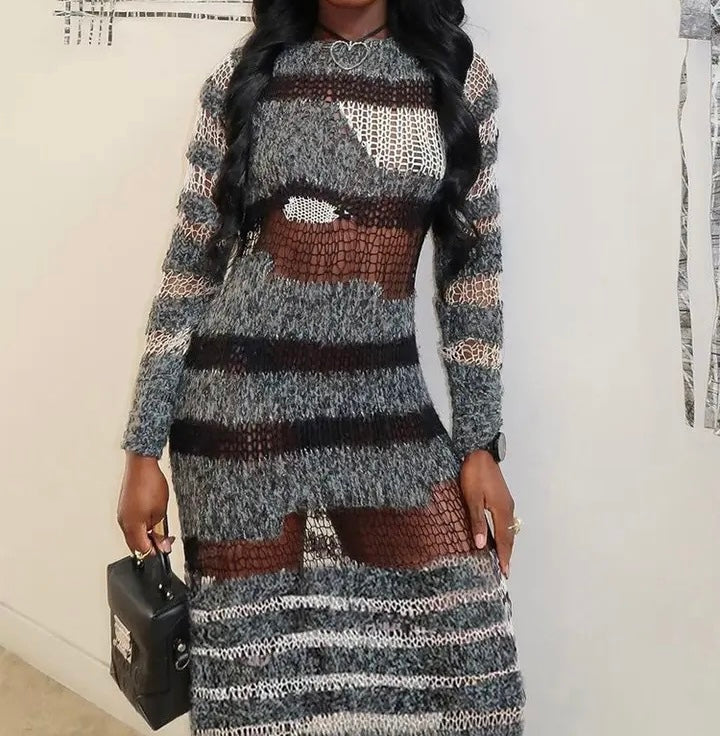 Long Sleeve Maxi Patchwork Dress