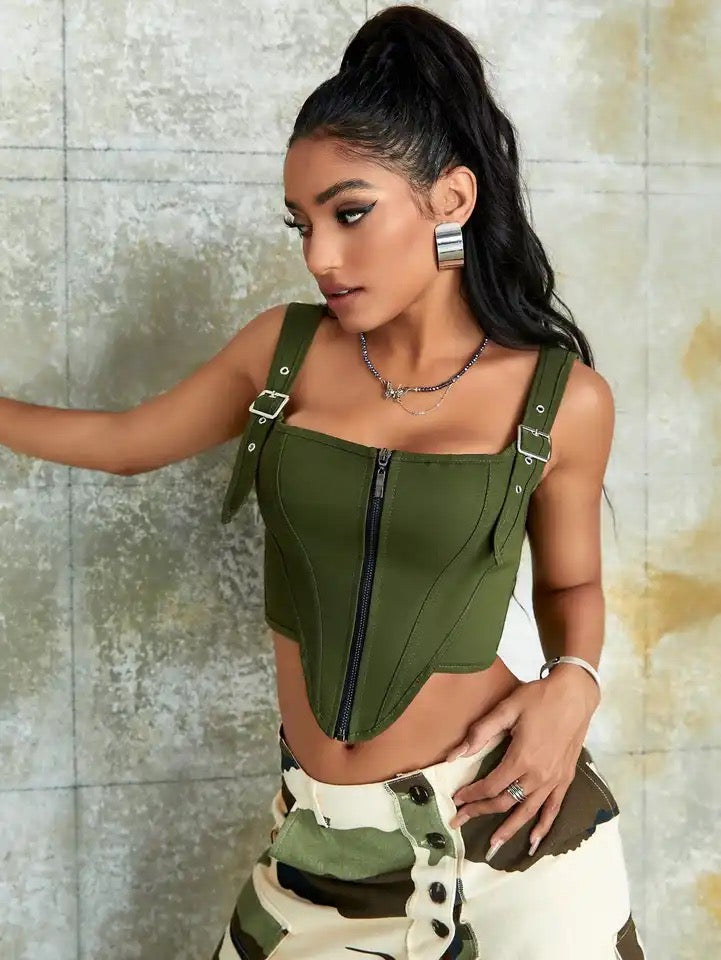 Army Green Vintage Top
