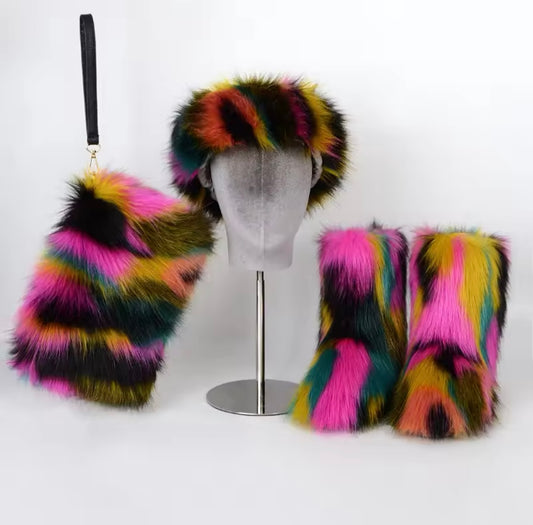 Fur Boots/Bag/Headband Set