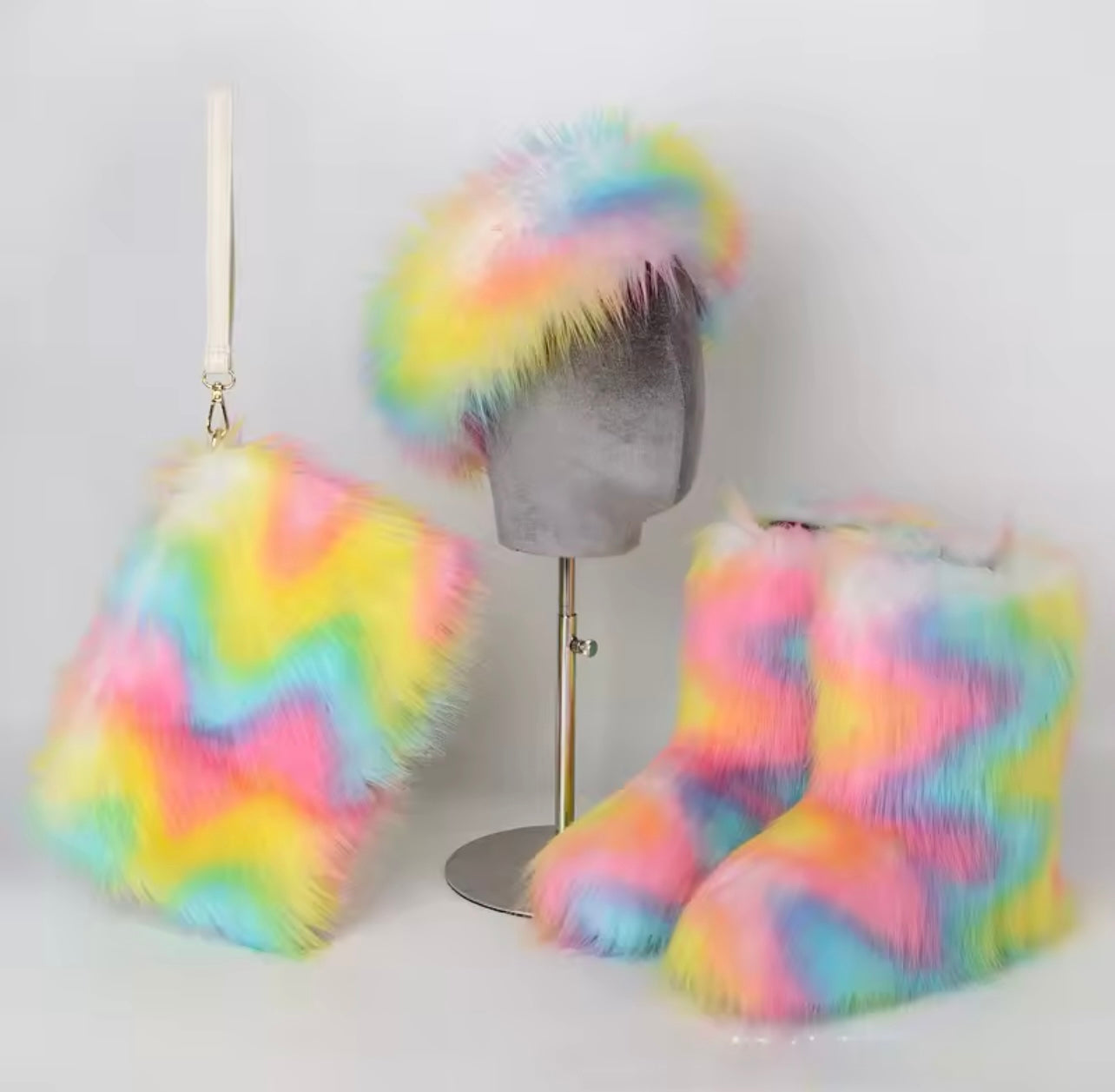 Furry Boots /Headband /Bag Set