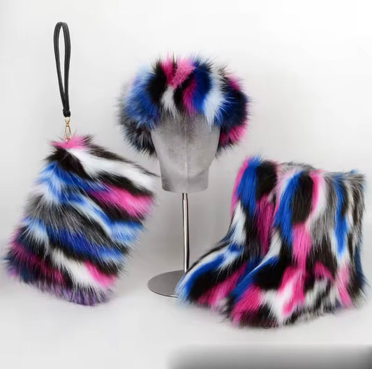 Furry Boots /Headband /Bag Set