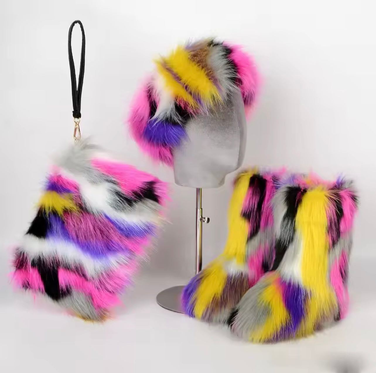 Furry Boots /Headband /Bag Set
