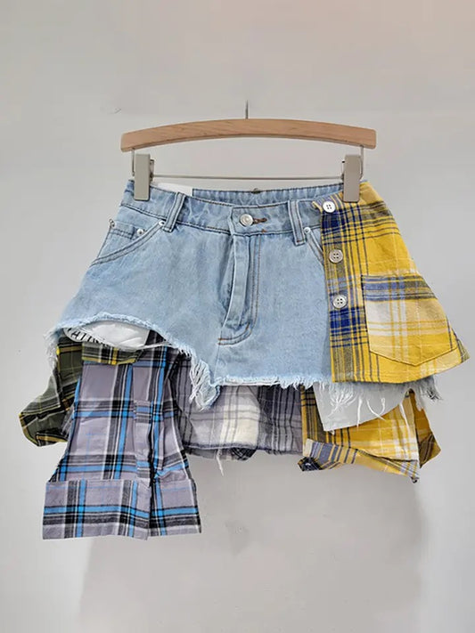 Plaid Patch out Mini Skirt