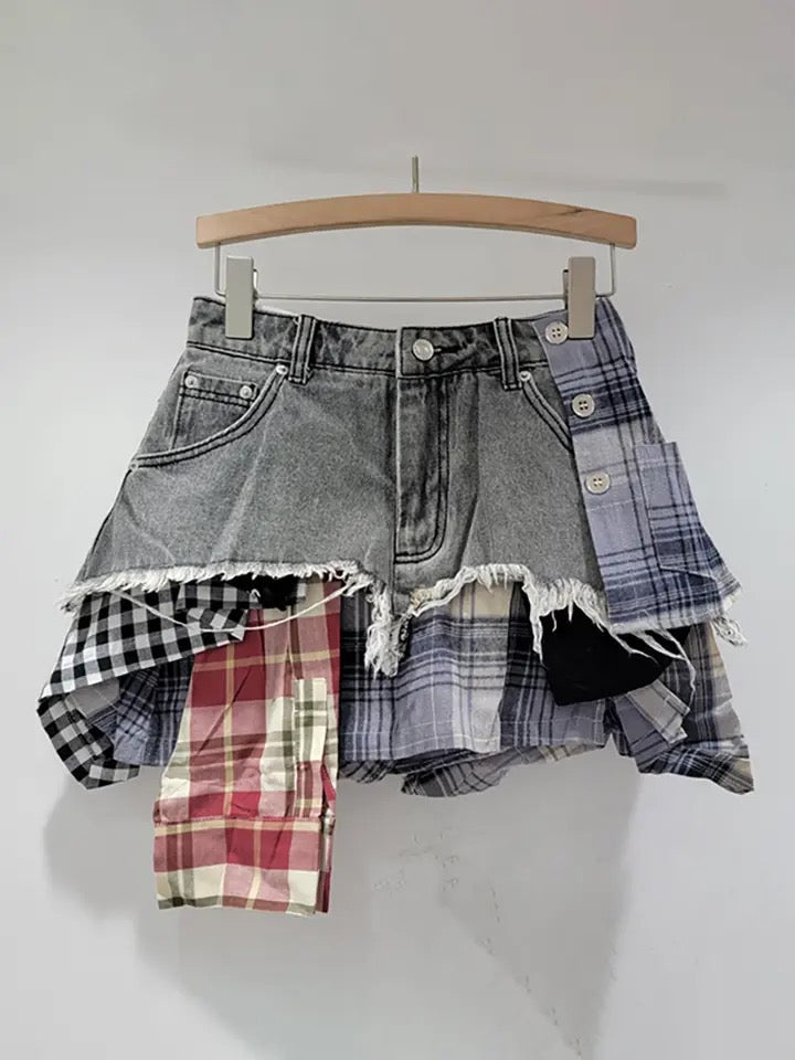 Plaid Patch out Mini Skirt
