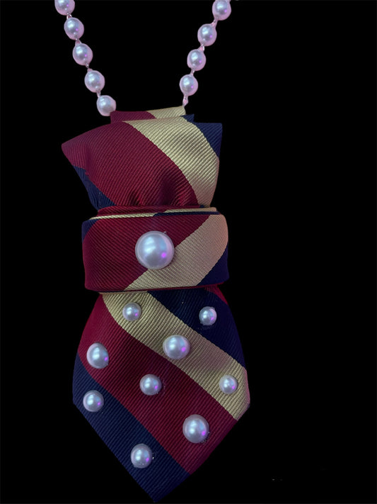 Stripe Pearl Bow-Tie