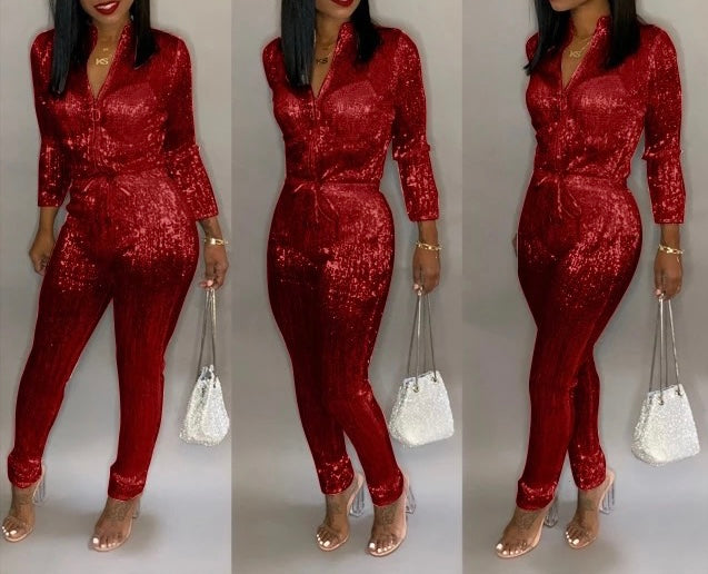 Sequin Zipper Jumpsuit