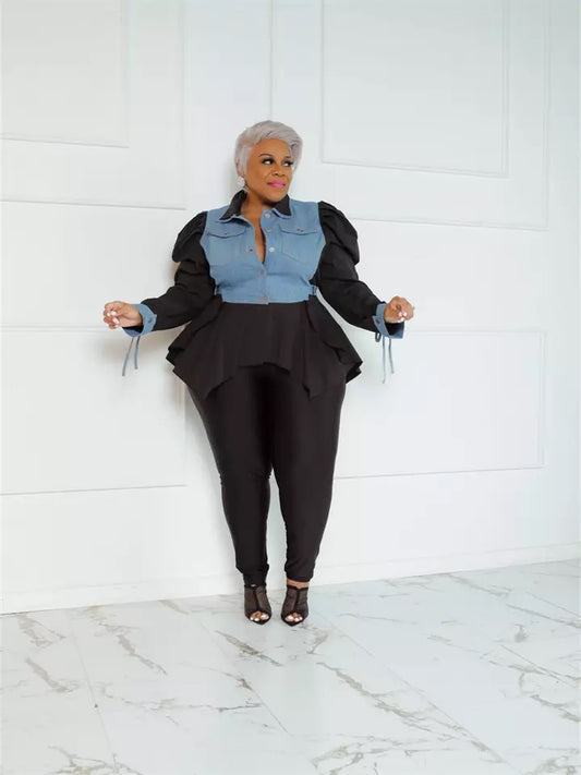 Plus Size Color Block Pants Set