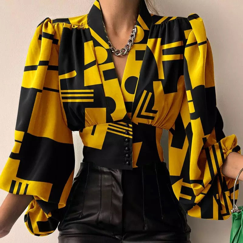 Casual Button V Neck Blouse