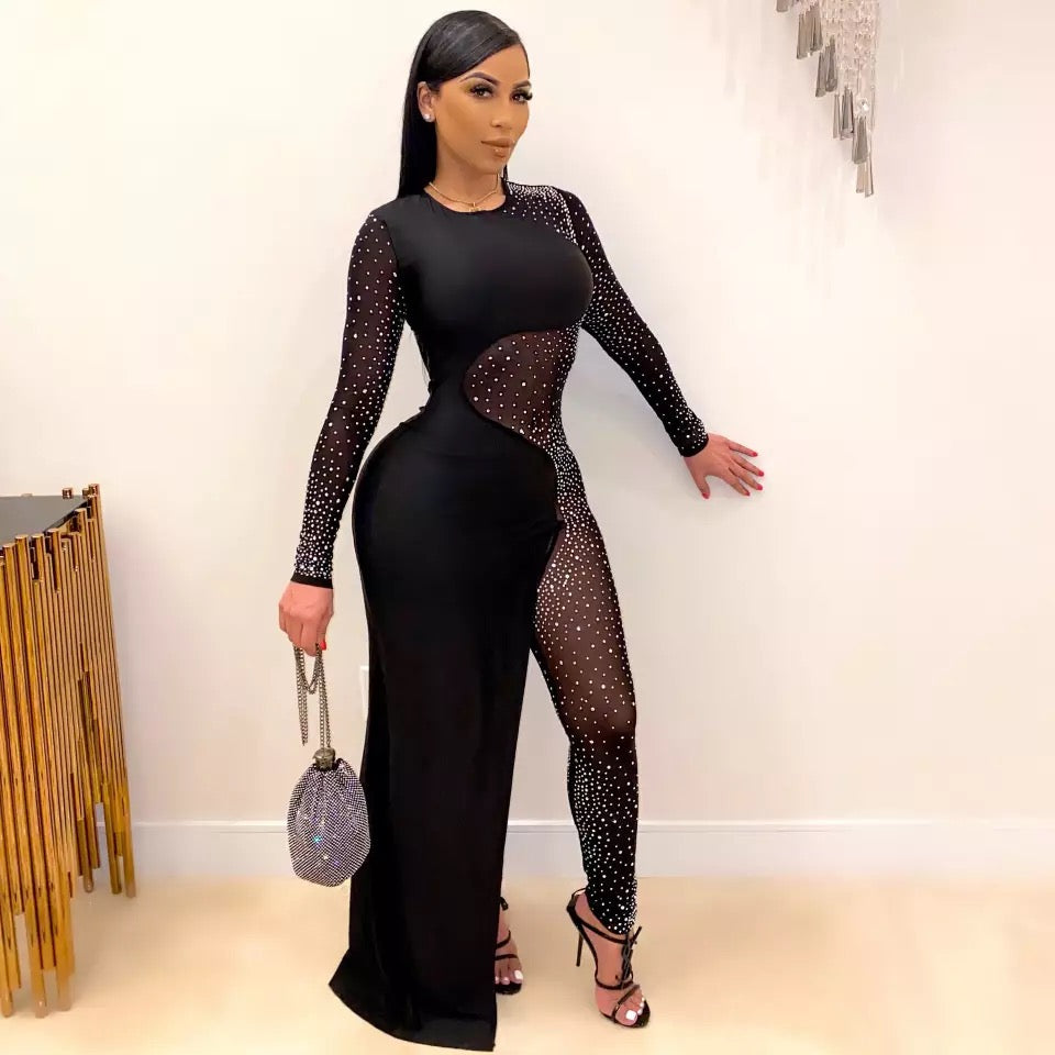 Plus Size Celebrity Fashion Diamond Jumpsuit
