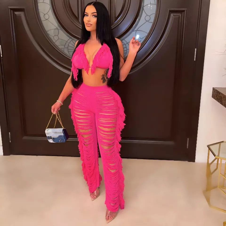 Sexy Fringe Pants Set