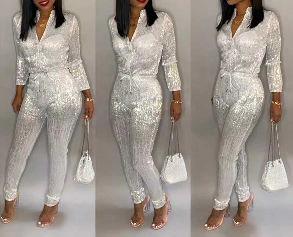 Sequin Zipper Jumpsuit