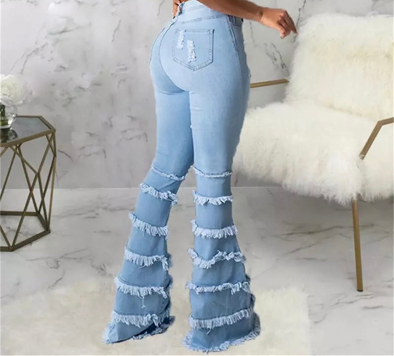 Stretchy Bell Bottom Ruffle Pants