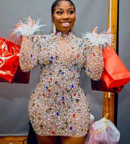 Stop The Press Rhinestone Dress Short Dress