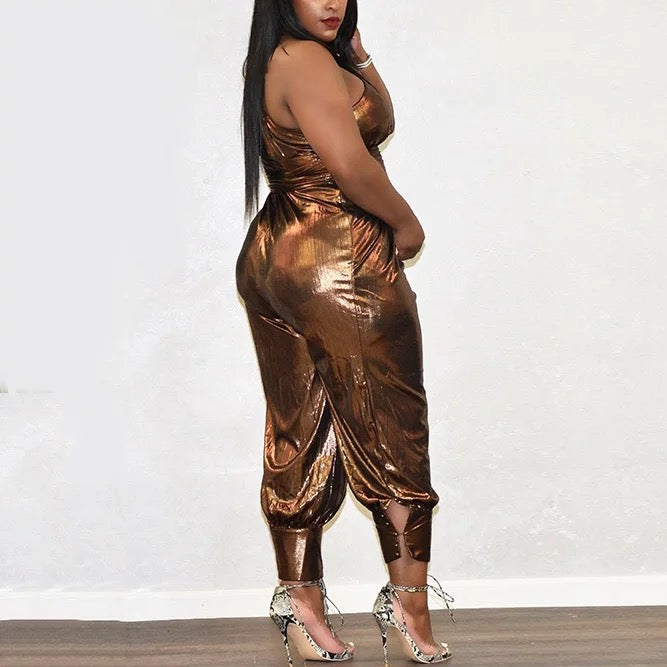 Plus Size Brown Casual Jumpsuit