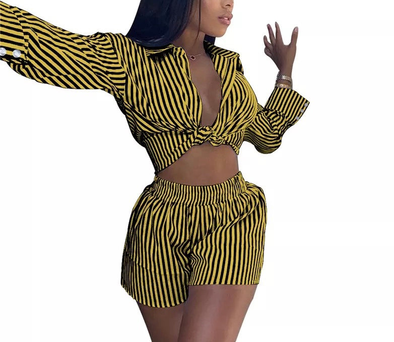Stripe Crop Short Set