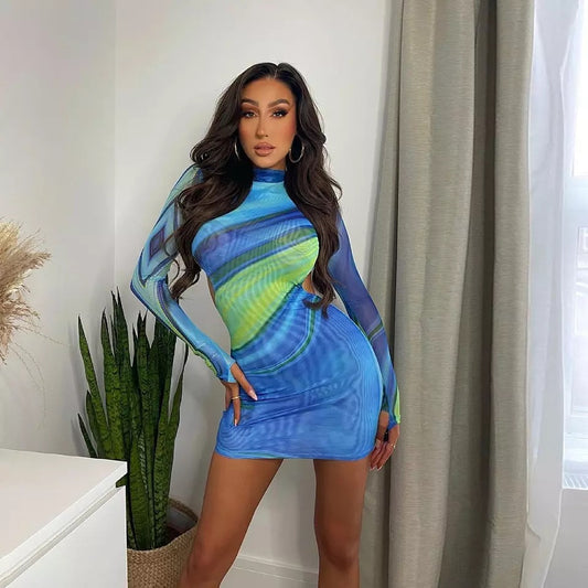 Sexy Sheer Patch Work Dress