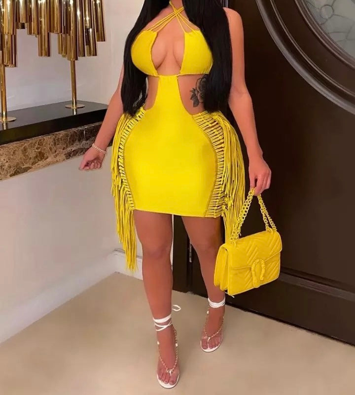 Sexy Backless Tassel Dress