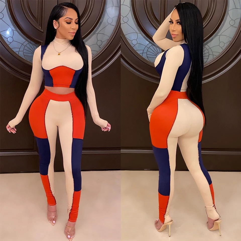 Patchwork Long Sleeve Track Suit