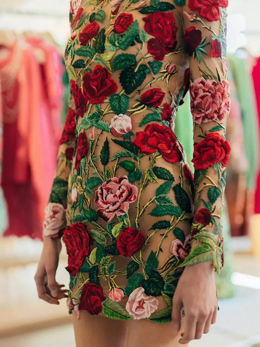 Embroidered Rose Dress