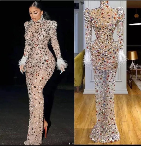 Stop The Press Long Rhinestone Dress