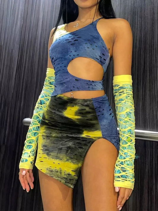 Cut Out Skirt Set/ Gloves