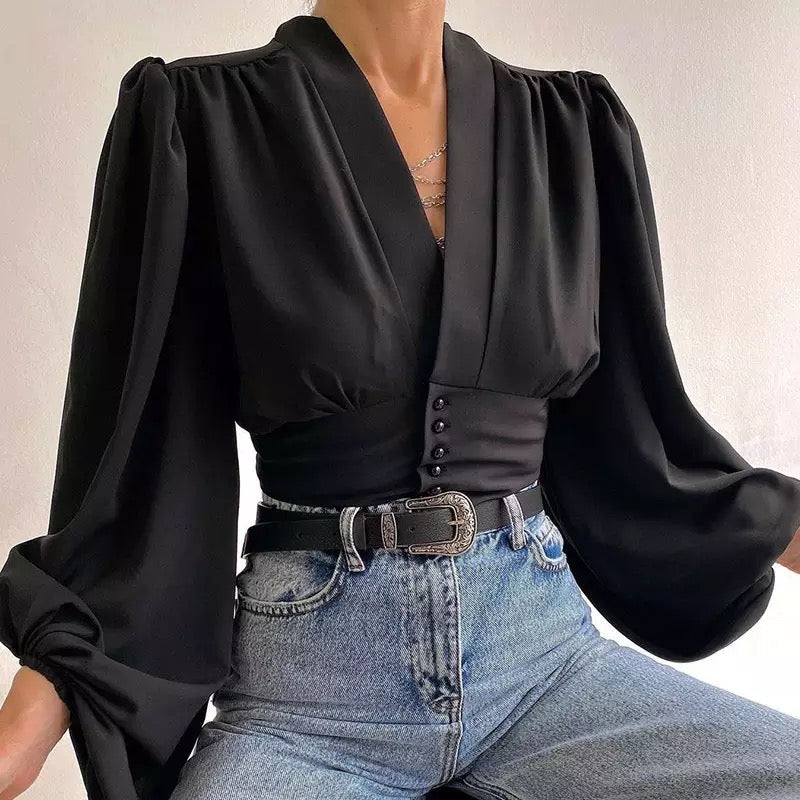 Casual Button V Neck Blouse