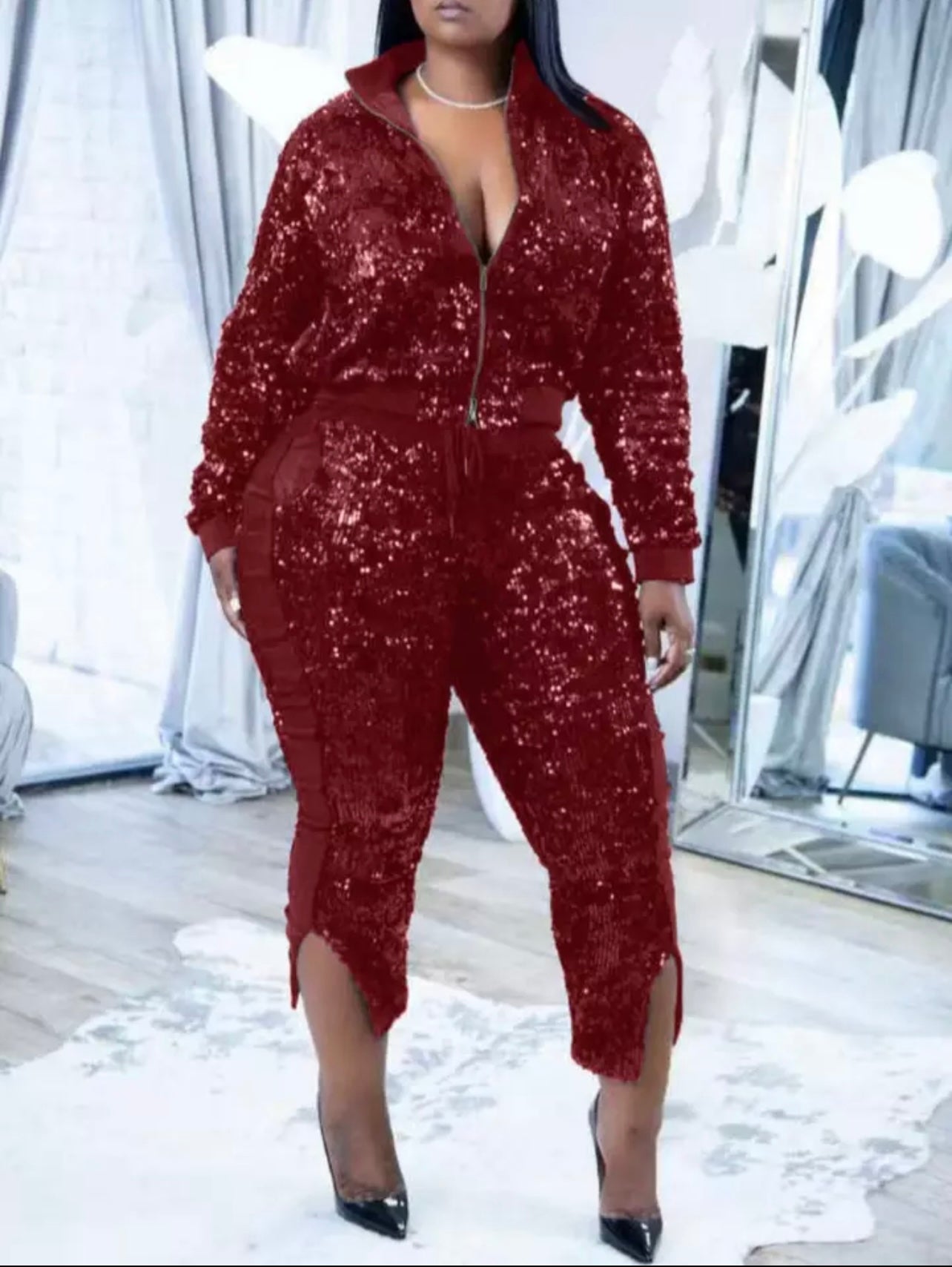 Plus Size Sequin Pants Set