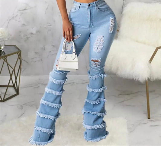 Stretchy Bell Bottom Ruffle Pants