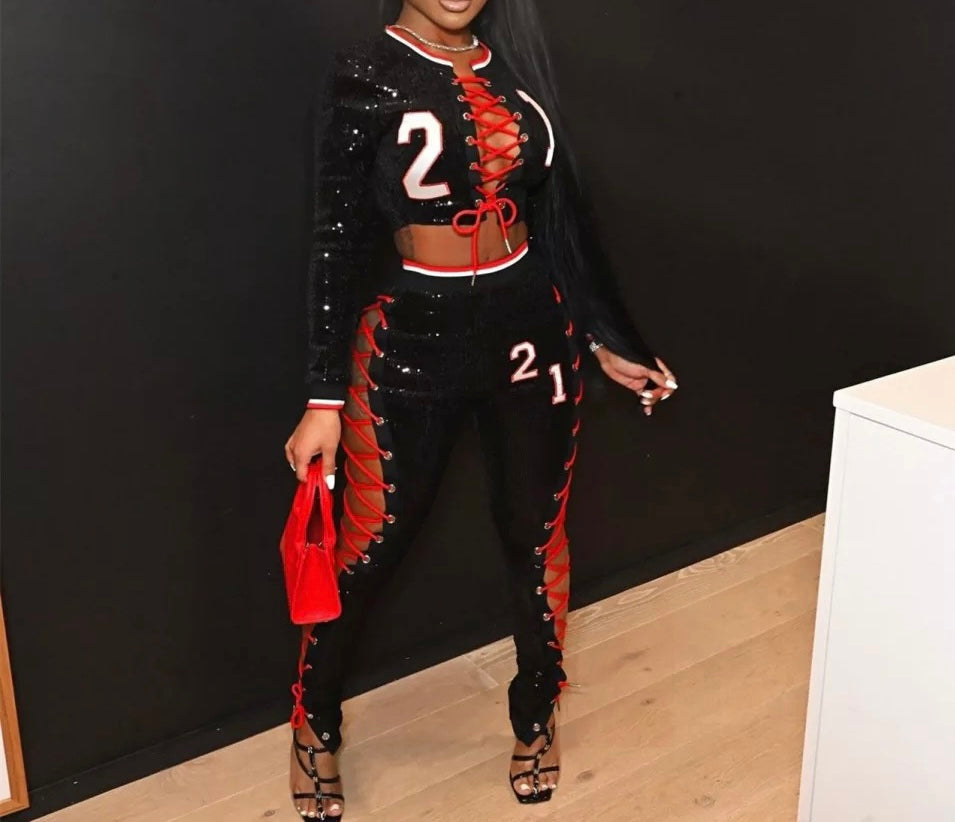 Sequence Lace Pants Set