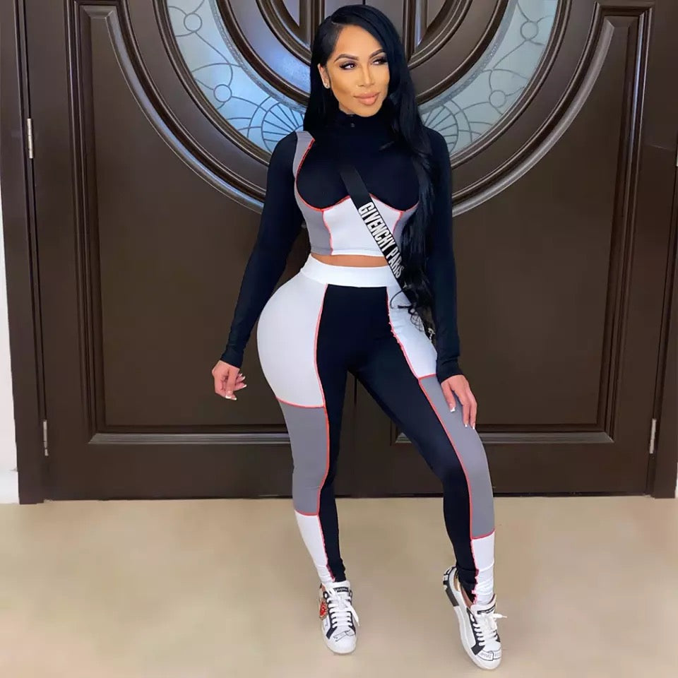 Patchwork Long Sleeve Track Suit