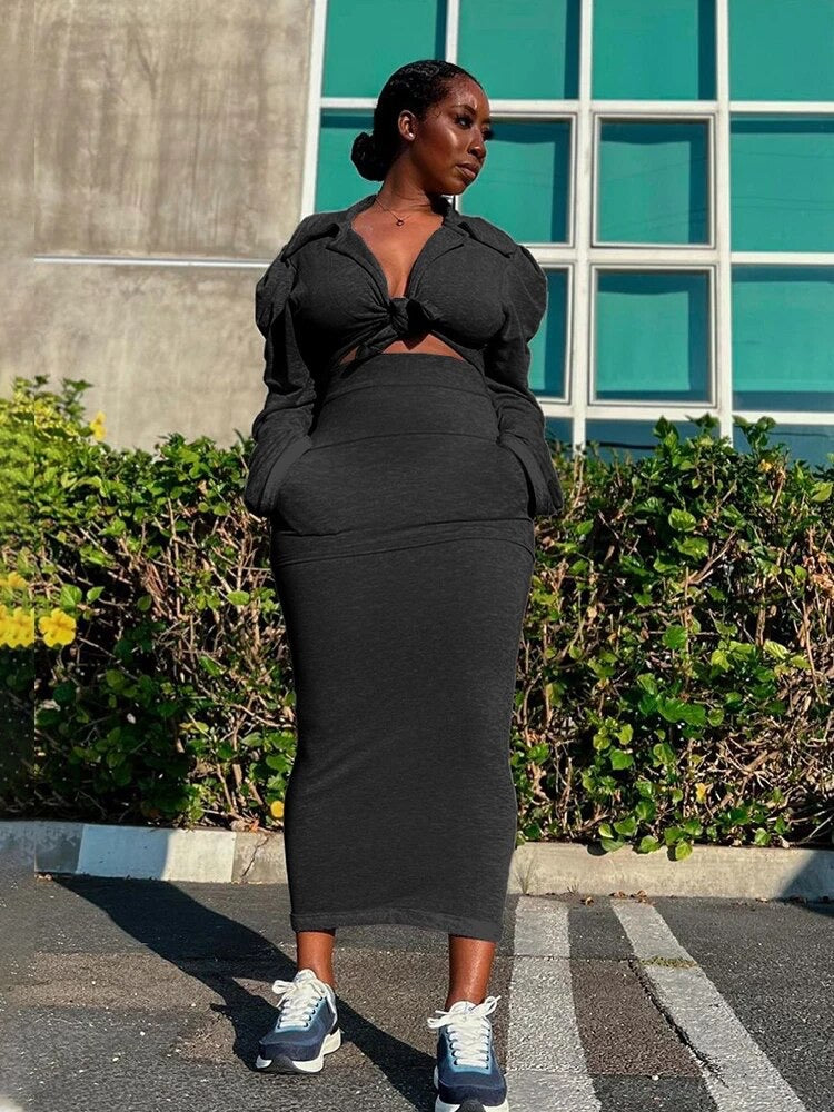 Long Skirt Set Tie Top