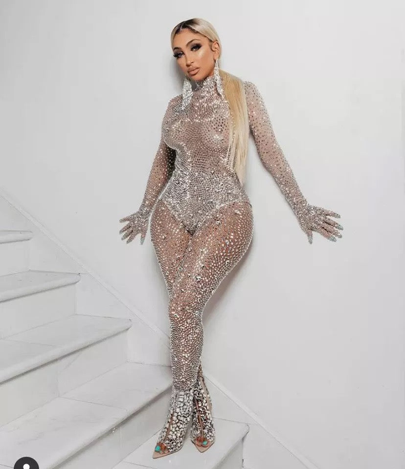 Rhinestone long sleeve Jumpsuit Pants