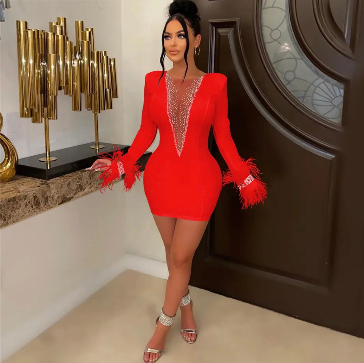 Feather Arm Sexy Dress