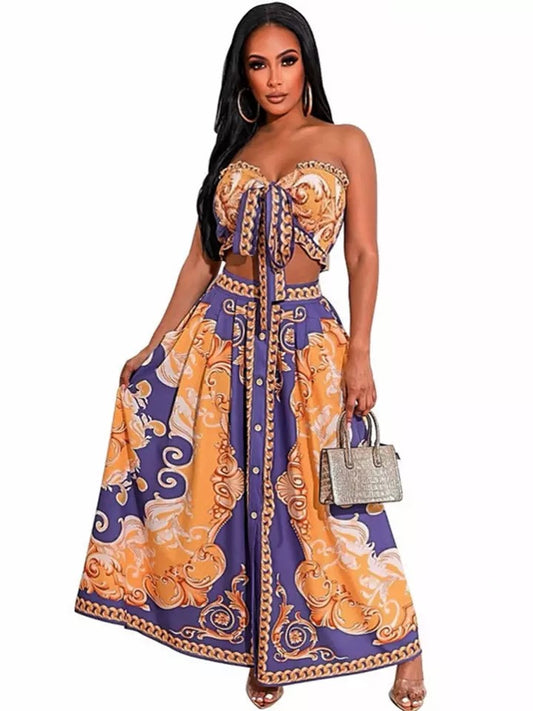 Long Maxi Floral Skirt Set