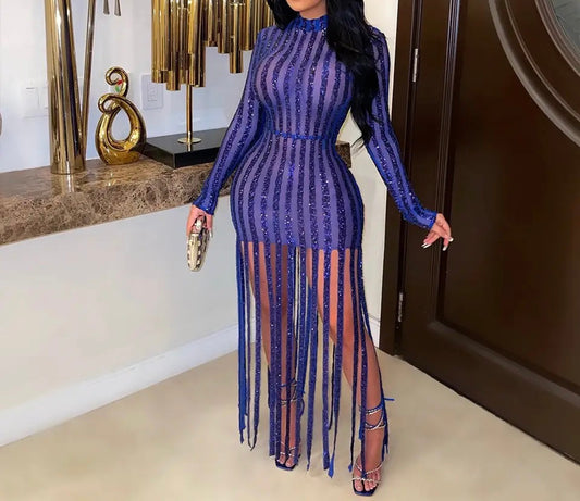 Long Sequin Tassel Dress