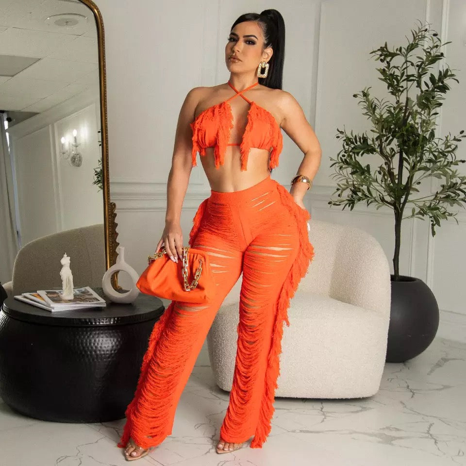 Sexy Fringe Pants Set