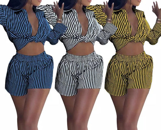 Stripe Crop Short Set