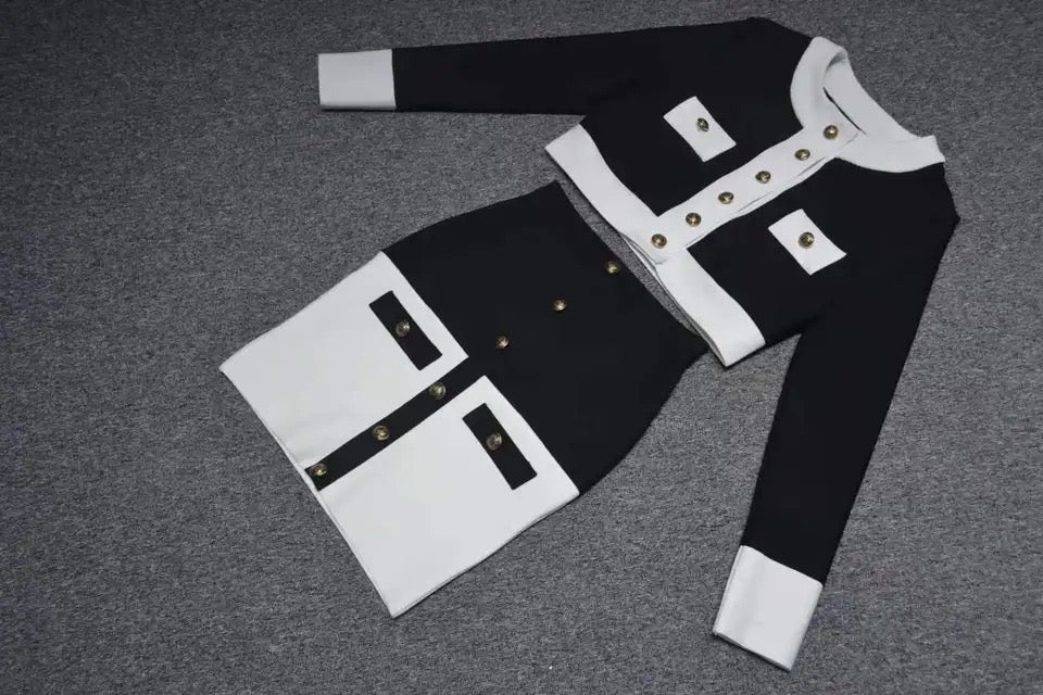 Classy Button Skirt Set