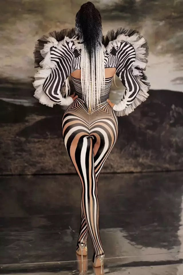 Stripe Zebra Print Jumpsuit/Arm Pieces
