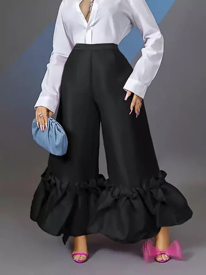 Plus Size Elegant Ruffle Pants