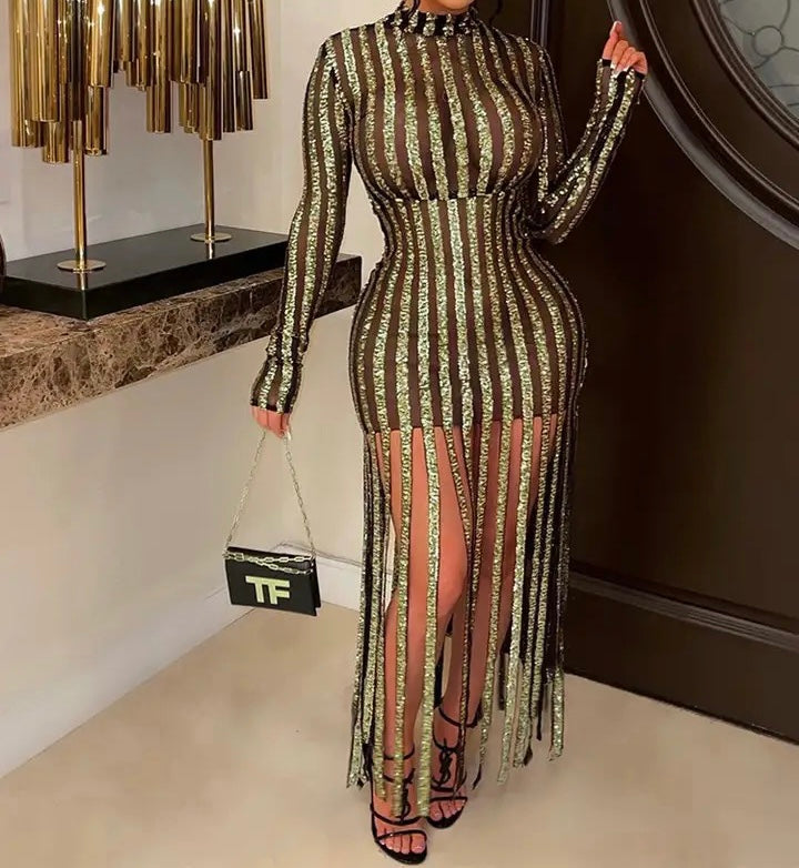 Long Sequin Tassel Dress