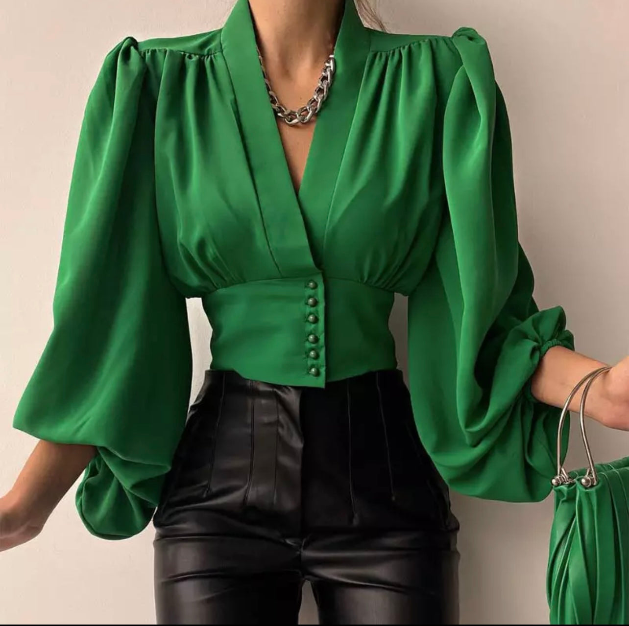 Casual Button V Neck Blouse