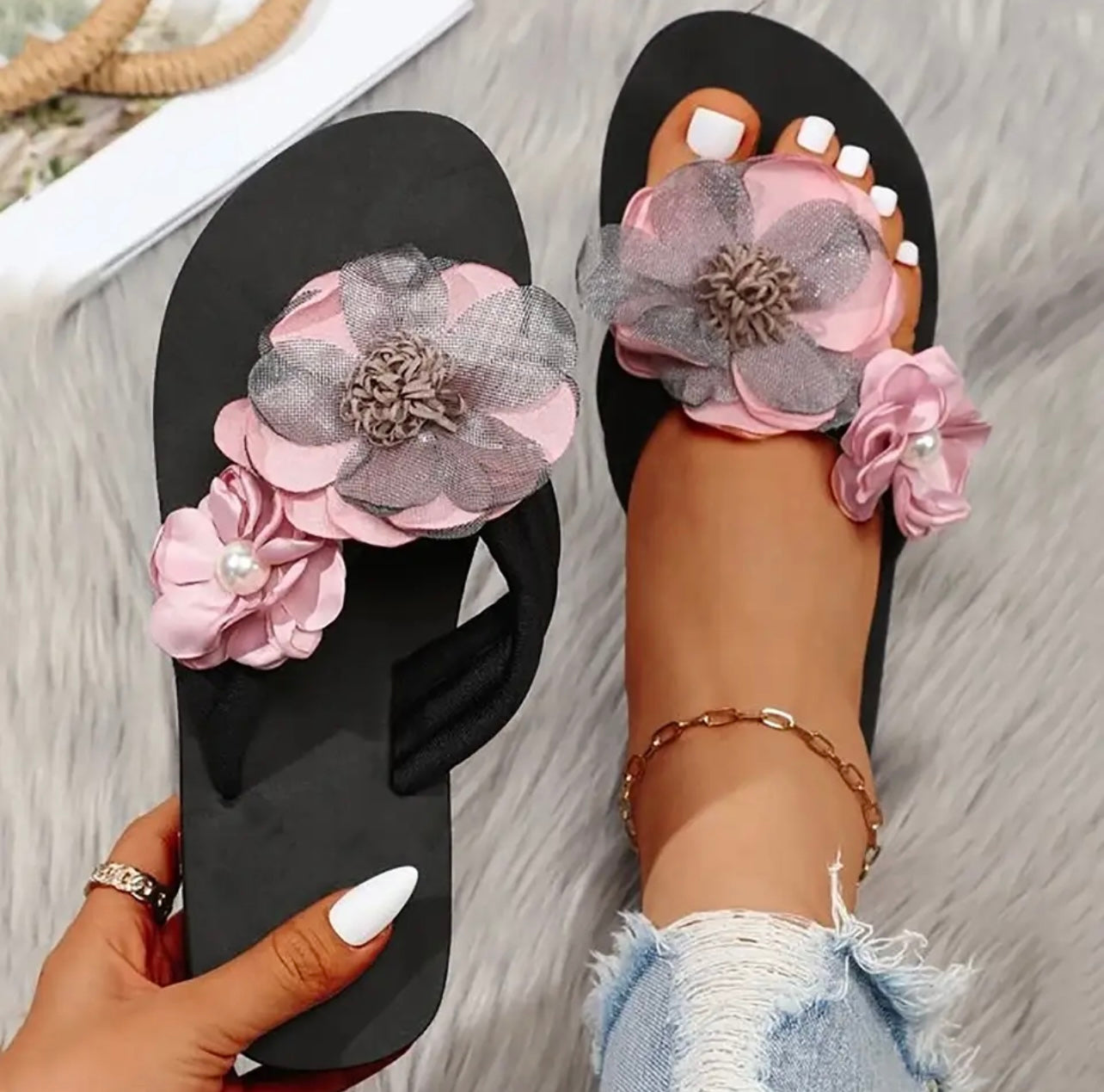 3D Rose flip flops