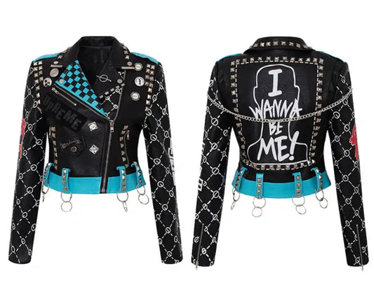 Ocean Blue Checked Biker Jacket