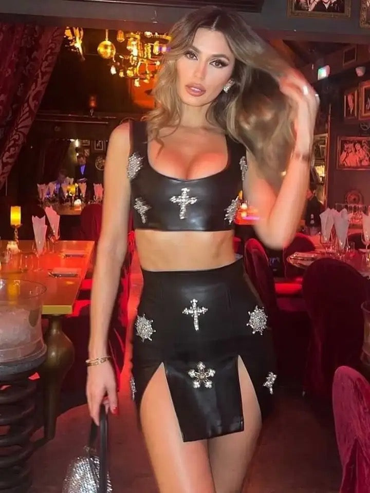 Sexy Retro Cut Out Skirt Set