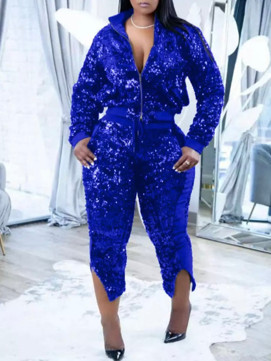 Plus Size Sequin Pants Set