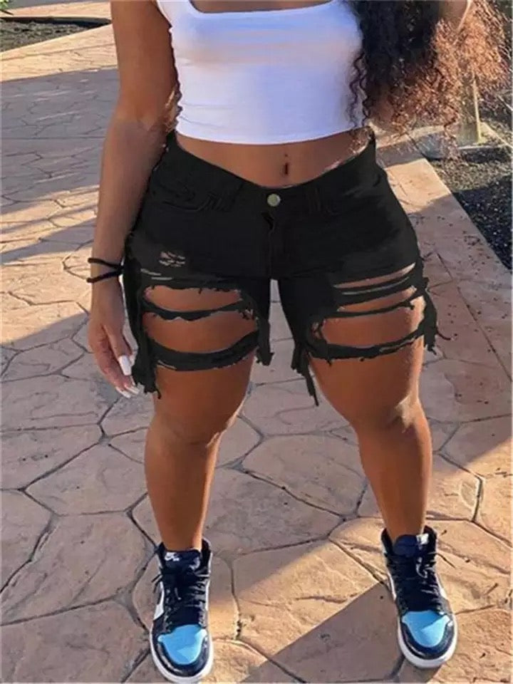 Plus Size Ripped Out Shorts