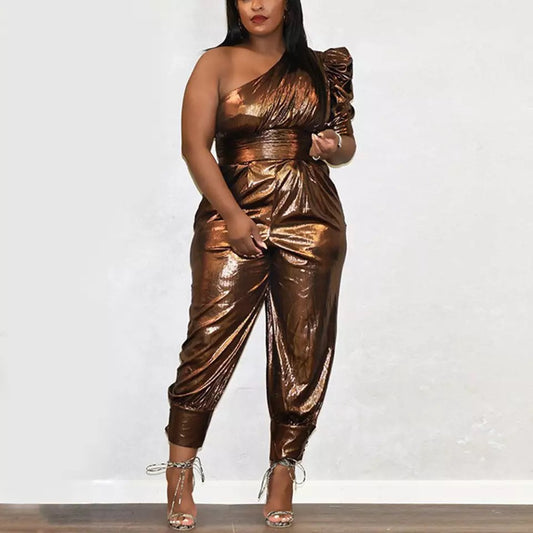 Plus Size Brown Casual Jumpsuit