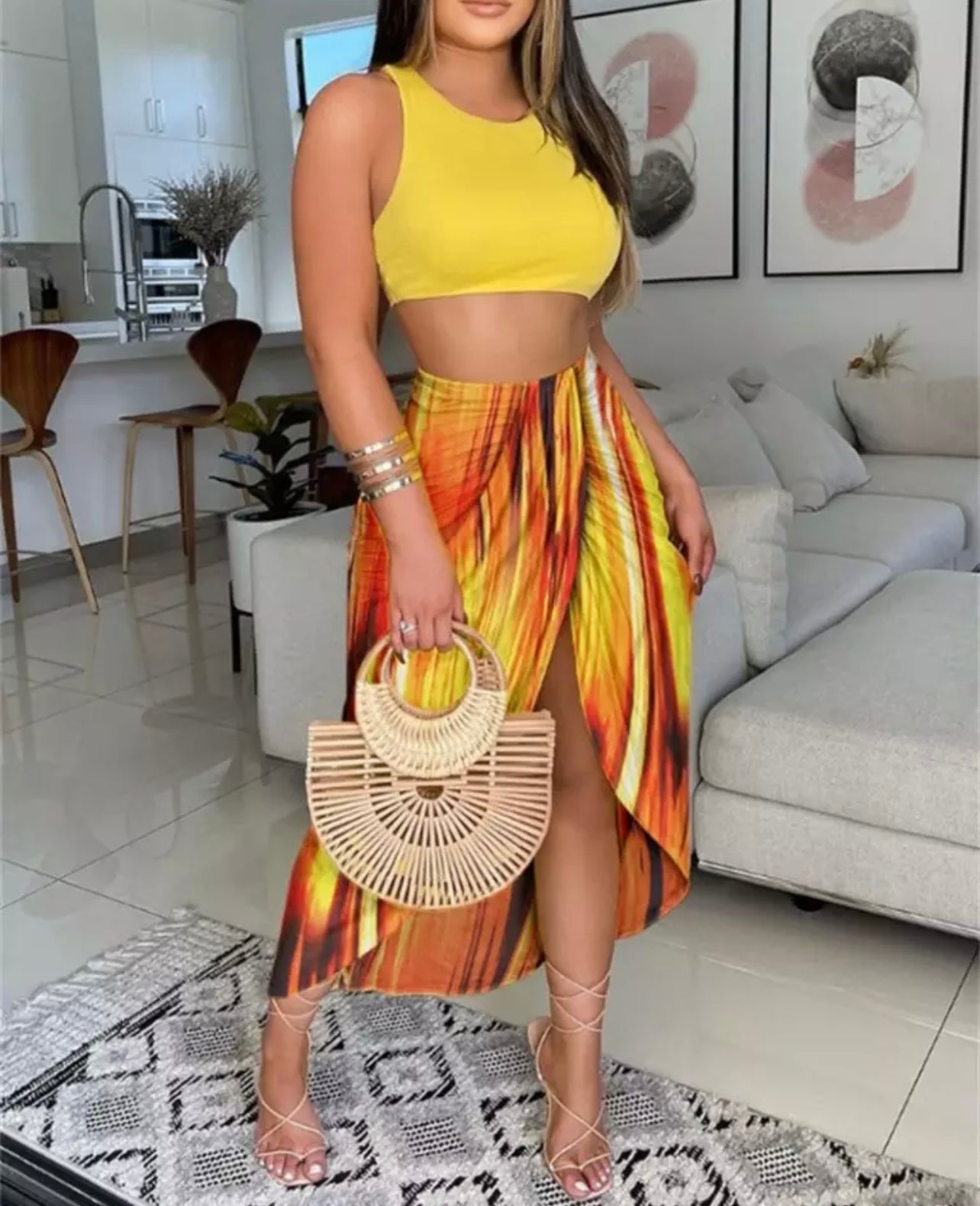 V Cut Skirt Set